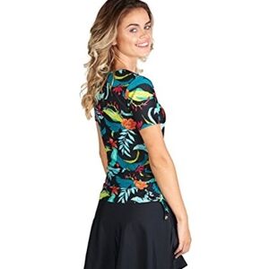 Ella Mae Modest Floral Women's Short Sleeve Swimsuit Top Sz Small